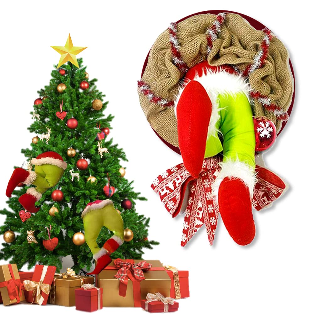 Christmas Wreath Decorations, Plush Legs Christmas Decorations Exquisite Santa Claus Wreath, Christmas Thief Wreath, Garlands Home Accessories Decoration, Christmas Garland Decorations (Red/1)