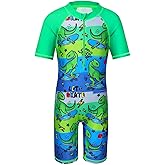 TFJH E One-Piece Boys Short Sleeve Swimsuits Rash Guard Suits Swimwear 50+ UV Sun Protective Zip