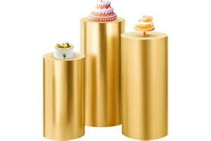 SaitiMade Set of 3 - Gold Cylinder Pedestal Stand Covers, Flexible Cylinder Stand Covers for Party, Wedding or Birthday Event Decor - Only Contains Cylinder Covers