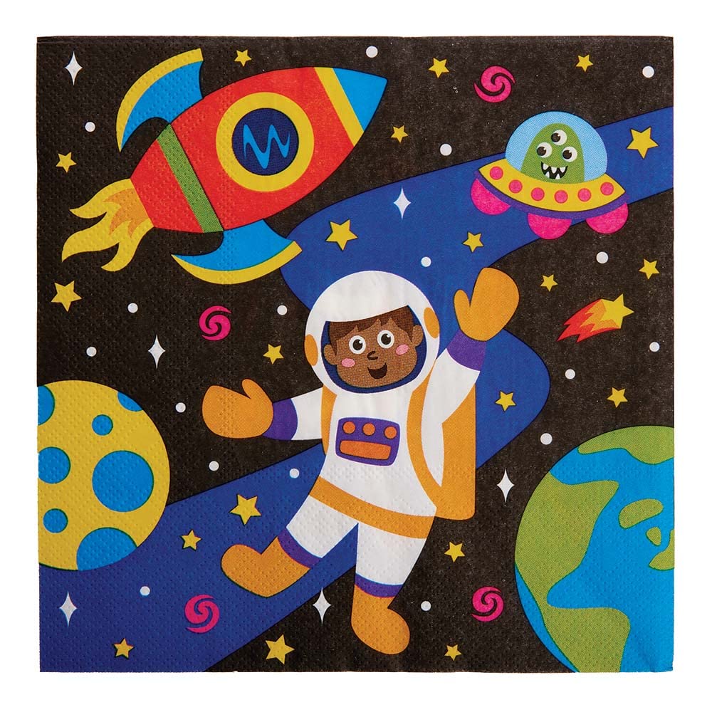 Baker Ross FX319 Solar System Party Napkins - Pack of 20, Disposable Paper Napkins, Kids Party Table Decoration, Birthday Party Supplies