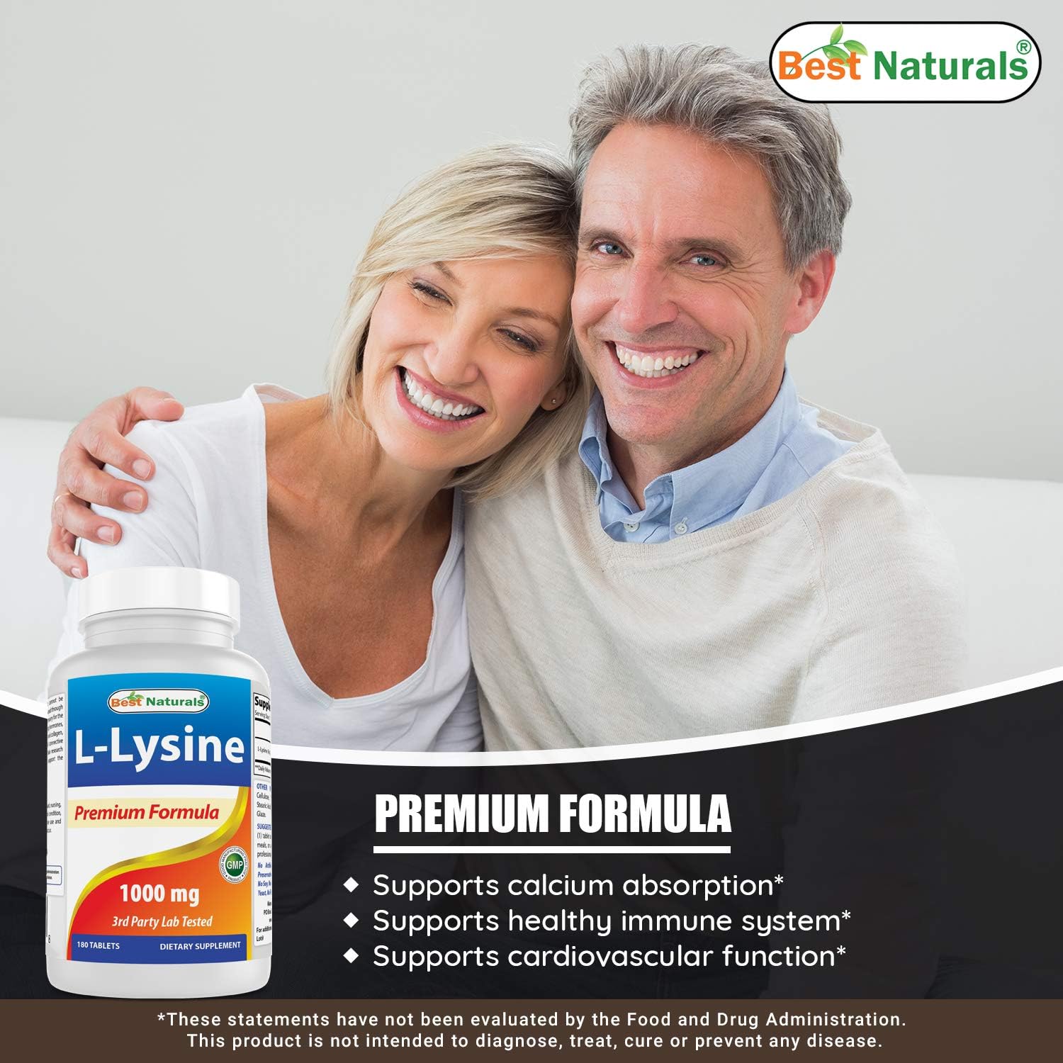 Best Naturals L-Lysine 1000mg 180 Tablets - Double Strength Lysine for stronger immune health & cold sores: Health & Personal Care