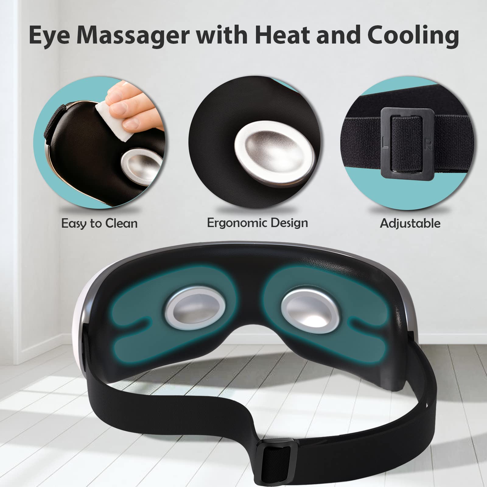 fmlave Eye Massager with Heat and Cooling for Migraines, Dry Eyes, Dark Circles, Rechargeable Bluetooth Music Cold Heated Eye Massager Improve Sleeping - Gifts for Women and Men (White)