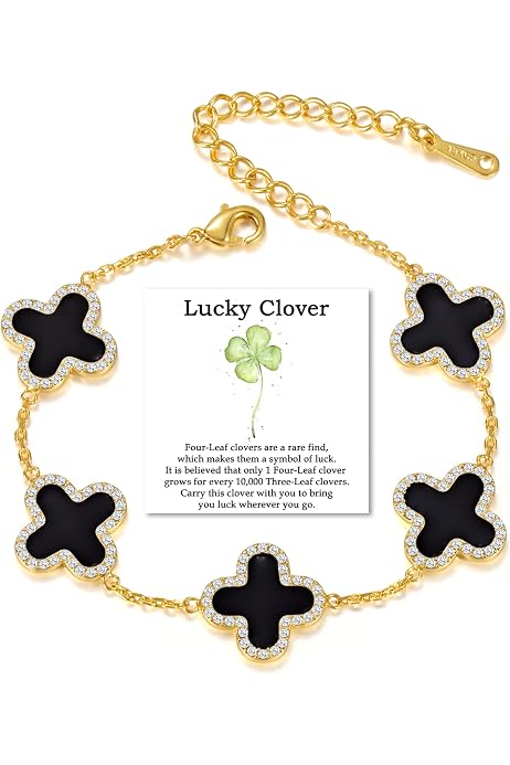 Bracelet Trèfle Porte-bonheur Purelei - Double Rangée, Acier Inoxydable Plaqué Or, Longueur Réglable