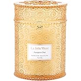 LA JOLIE MUSE Pumpkin Chai Candle – Pumpkin, Spicy Chai & Vanilla Scent | 19 oz Large Wooden Wick| Natural Soy Wax | 90 Hours Clean Burn | Gift-Ready for Autumn Hosting | Seasonal Home Décor