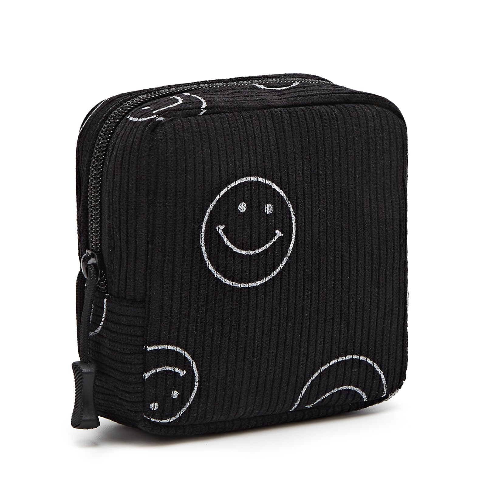 Photo 1 of ZOEMTIU Small Makeup Bag for Purse,Mini Cosmetics Bag cute Zipper corduroy Cosmetic Pouch Storage Pouch Travel Toiletry Organizer for Women Girls(Smiley Face,Black)