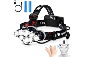 Elmchee Rechargeable Headlamp,18000 Lumen Bright 8 Led Head Lamp, 16 Modes Adjustable Motion Sensor Headlight with Red Light, Waterproof Head Flashlight for Outdoor Hiking Camping