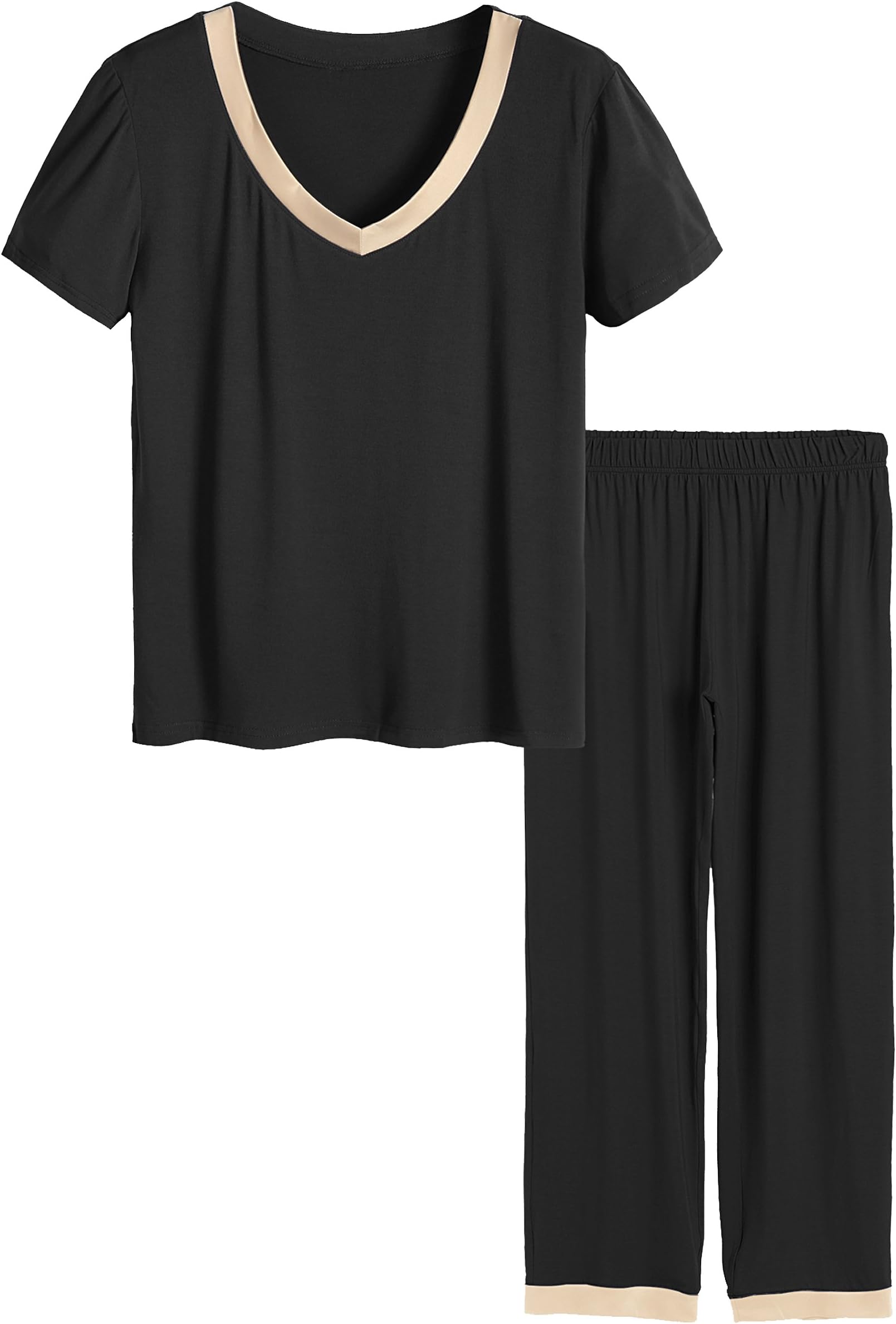 LatuzaWomen's V-neck Sleepwear Short Sleeves Top with Pants Pajama Set