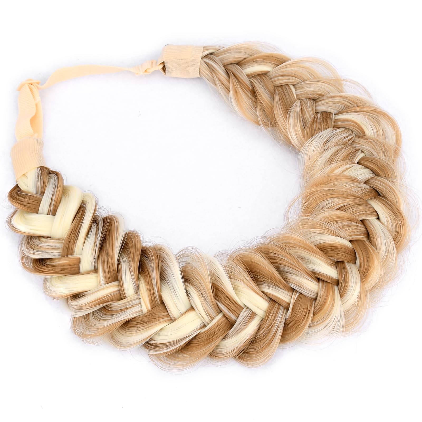 BOBIYA Messy Wide 2 Strand Synthetic Hair Braided Headband Classic Chunky Plaited Hair Headband (Highlighted Ginger Brown) — image 1
