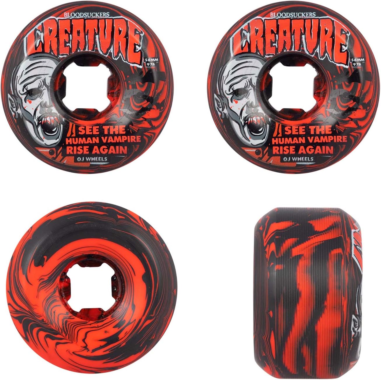 OJ III Skateboard Wheels Bloodsuckers 97A Red/Black Swirl 56mm