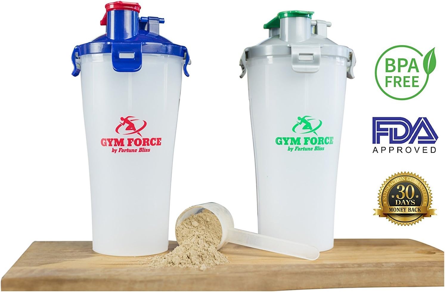 BPA Free Water Bottle My Hydrate Dual Cup on Shaker Team Sports Big 20-28 oz Best For Protein in Gym Bottles (White-Blue-Red 1 Piece)