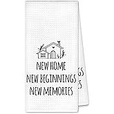 SHQIEUDH Housewarming Gifts New Home Kitchen Towels, New Home Beginning Memories Dish Towels Tea Towel Gifts for Women Men Friend, Housewarming Hand Towel Decorative for Bathroom Kitchen, 16x24 Inches