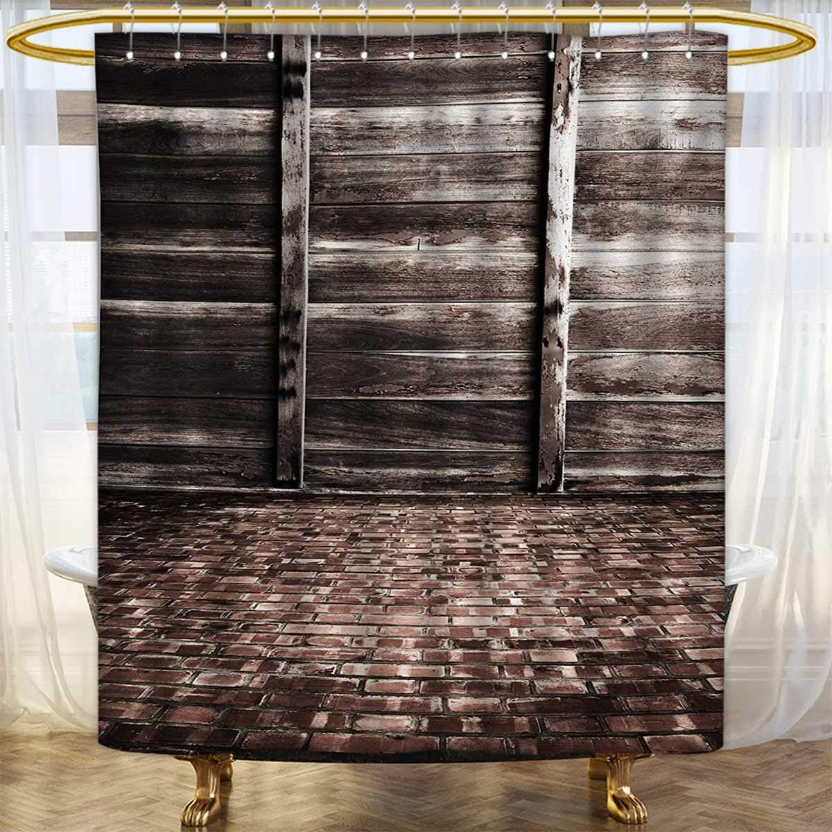 lacencn Rustic,Shower Curtains Fabric,Aged Cracked Striped