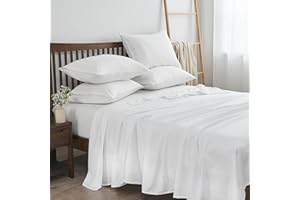 LINENLINE King Sheet Set, Rayon Derived from Bamboo, 6pcs Cooling Sheet with 4 Pillowcases, Soft & Breathable, 16" Deep Pocket, King Size Cooling Sheets, Luxury Hotel Bed Sheets, White