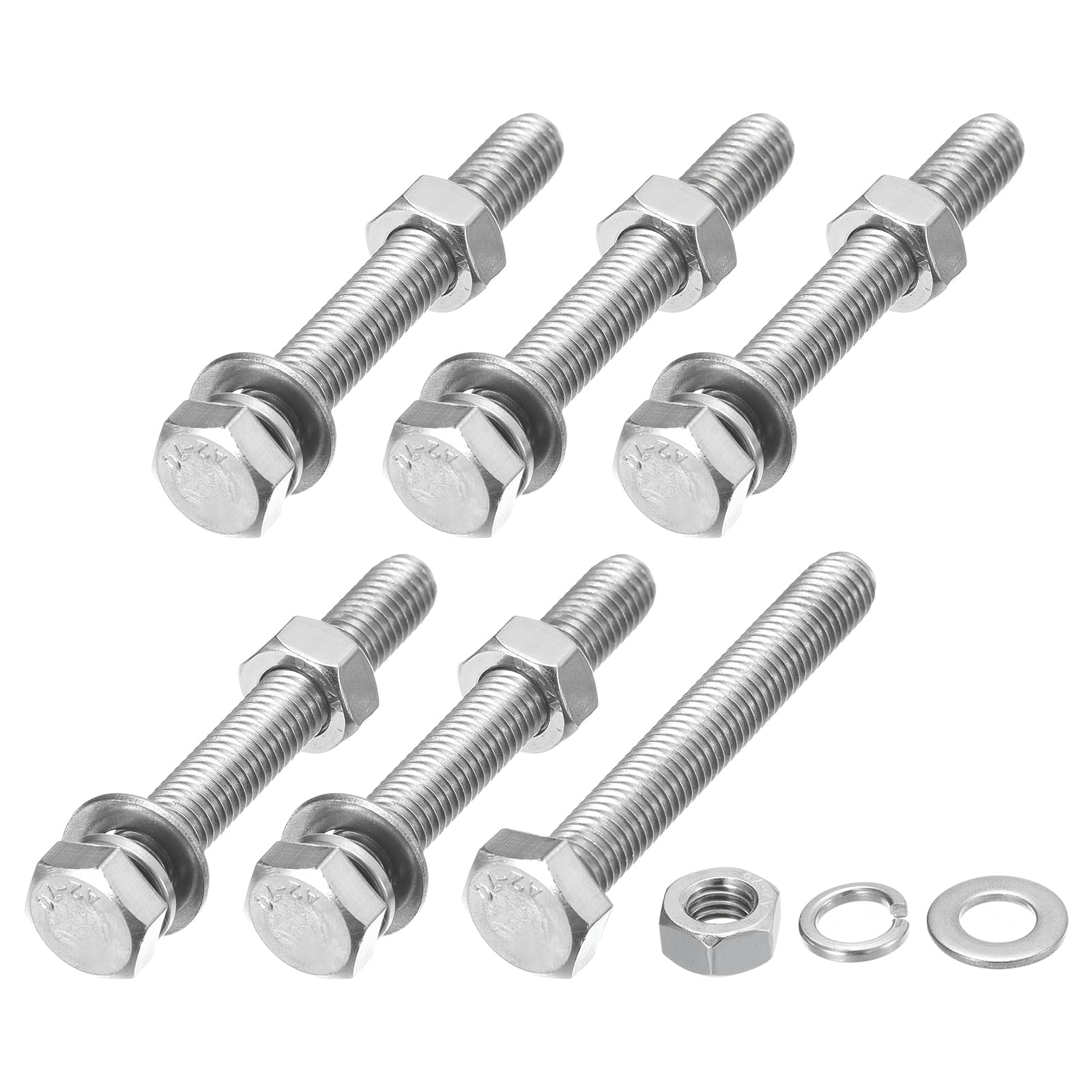 METALLIXITY Hex Head Screws Bolts, Nuts, Flat & Lock Washers Kits (M8-1.25x60mm) 6 Set, Stainless Steel Fully Threaded Machine Screws Bolt Set - for Home Appliance Equipment