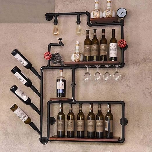 WallMounted Metal Wine Racks Wine Glass Rack Pipe Hanging Bottle