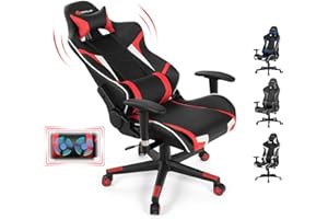 Goplus Gaming Chair, Massage Office Chair Computer Gaming Racing Chair, High Back PU Leather Adjustable Arms Headrest Ergonomic Reclining Game Chair, Rolling Swivel Executive Chair