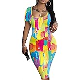 Nimsruc Womens Summer Casual Sexy Short Sleeve Bodycon Dress Basic Pencil Midi Club Dresses