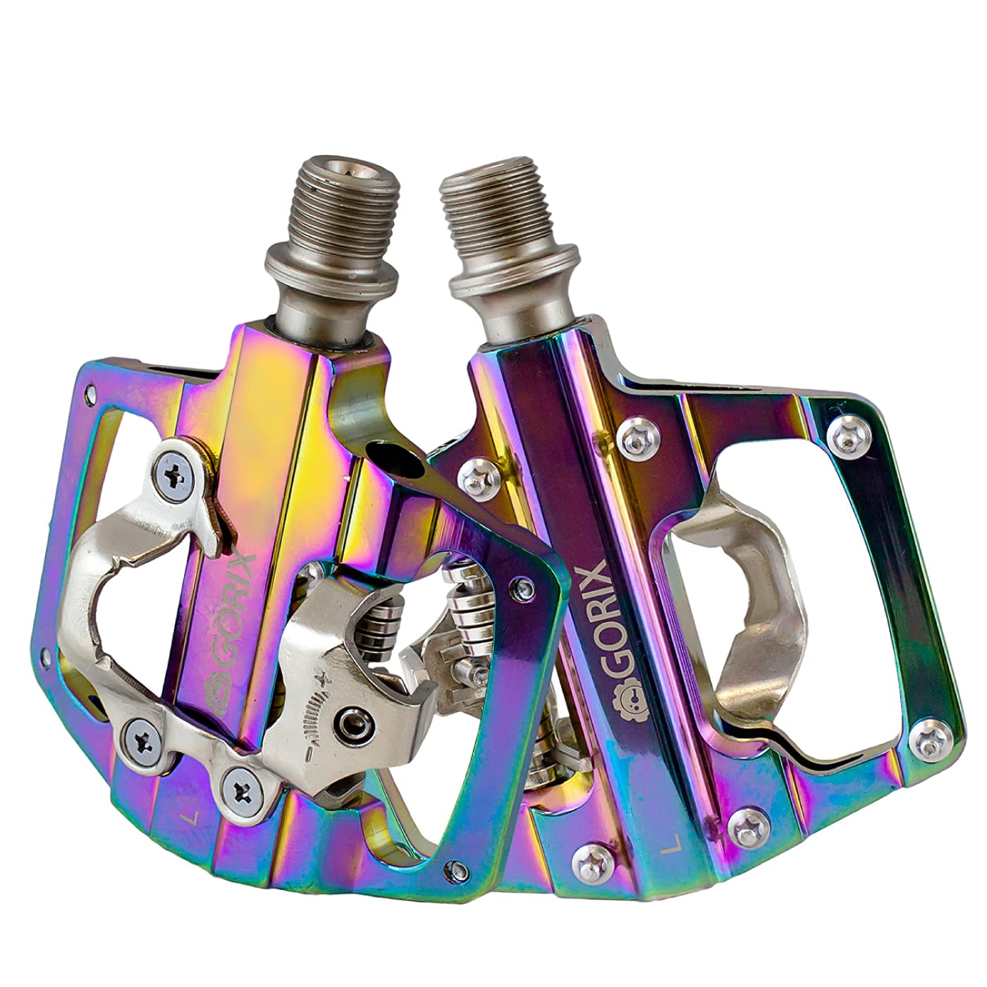 GORIX Bike Pedals Pedal One Side Flat Binding Pedal Cleat Set MTB Road Mountain Bicycle Oil Slick(GX-PZ103)