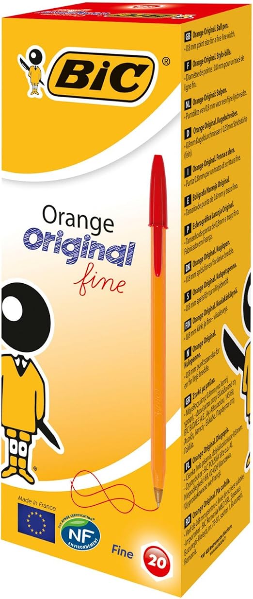 Boîte De 27 Stylos BIC Cristal Original Pointe Fine 0,8 Mm - Corps Orange, Encres Bleue, Noire, Rouge, Verte - Fabriqué En France - 2