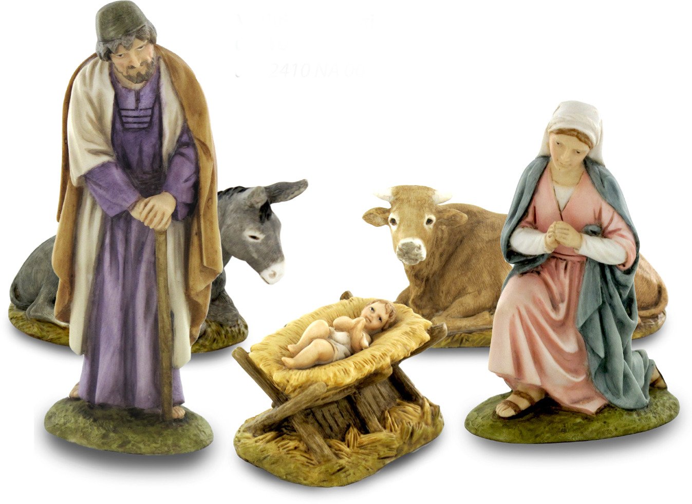 Ferrari & Arrighetti Nativity Scene Set (5 pcs): Holy Family, Ox and Donkey Figurines - Martino Landi Collection - 10 cm