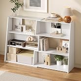 EXPERLAM Extendable Bookshelf, Adjustable Low Bookcase, White | 48.35" L x 11.73" D x 31.5" H Narrow Corner Display Shelf for Living Room, Bedroom, Home Office