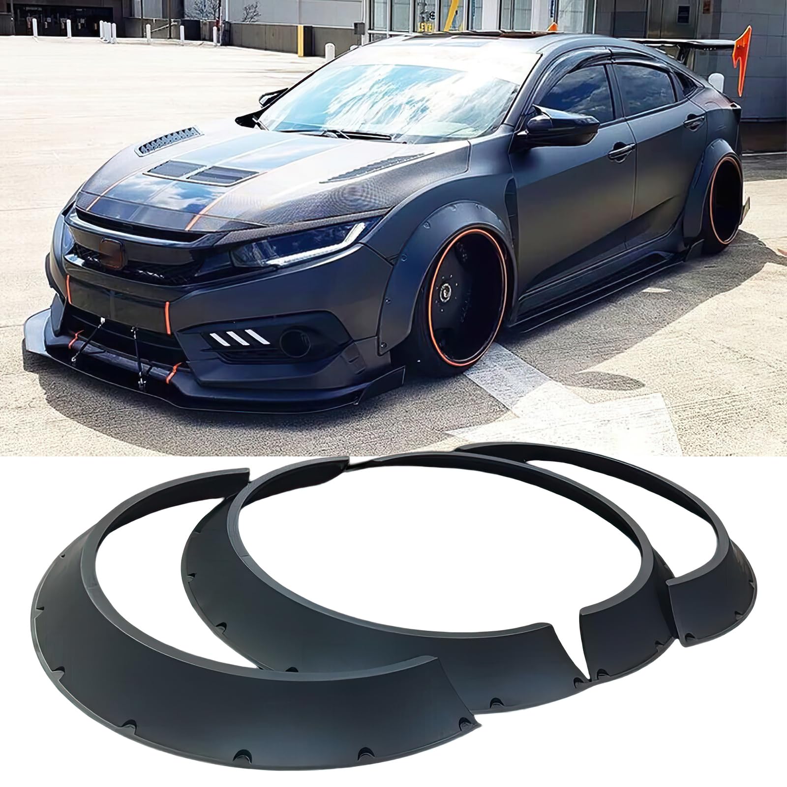 Photo 1 of DREAMOTOR 4PCS Universal Fender Flares, Wide Body Kit Flexible Fender Flares Wheel Body Kit for Cars Compatible with Dodge Charger Challenger Honda Civic Accord Toyota Corolla Camry VW Audi Acura TSX