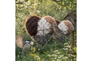 Handmade Fiber Bird Nesting Heart, Refillable, Heart Shape, Includes 2 Bags of Nesting Materials, for Hummingbirds, Garden De