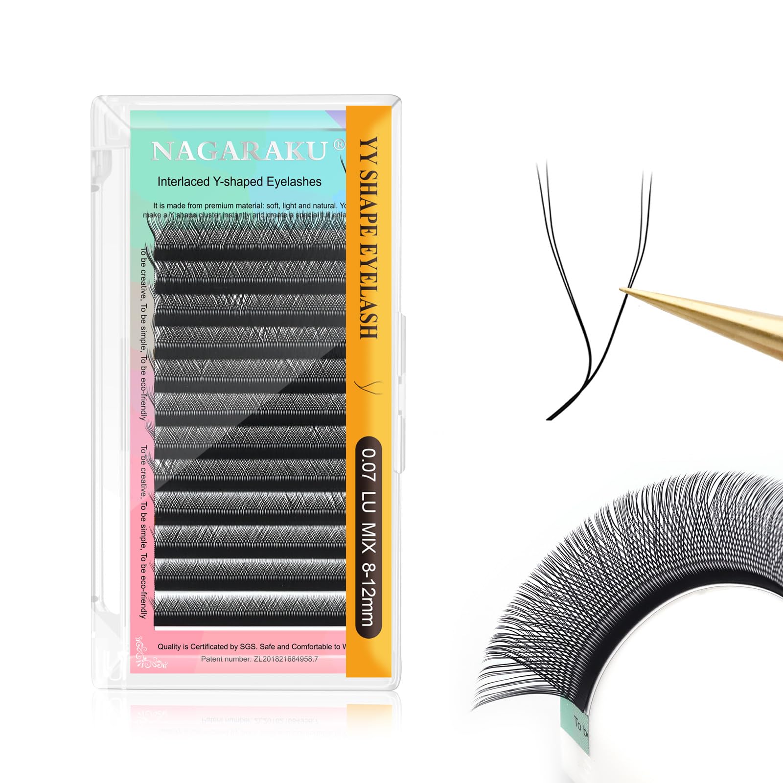 NAGARAKU YY Eyelash Extensions Supplies Y Lash Premade Fans 4D Russian Volume Cross YY Eyelashes Handwoven Y Shaped Mesh Technology Wispy Crisscross Cluster Matte Black 12 Rows(0.07 C Curl 8-15mm）