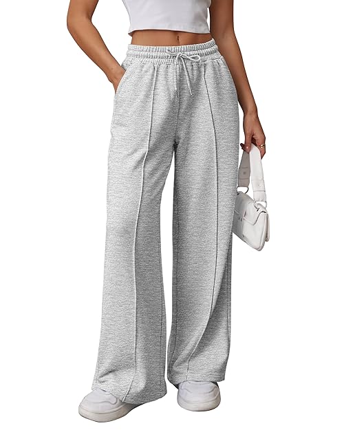 ATHMILE Womens Sweat Pants High Waisted Baggy Pants Drawstring Athletic Jogger Winter Maternity Sweatpants Grey