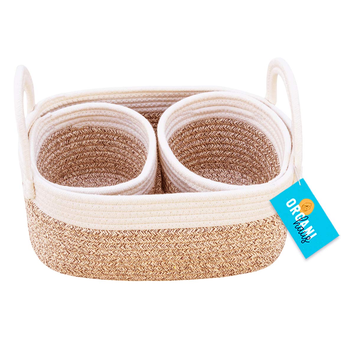 OrganiHaus Set of 3 Cotton Rope Nursery Storage Baskets with Handles | Baby Basket for Nursery Organizers and Storage | Decorative Basket for Baby Room Decor, Toy Organizer, Baby Stuff - Brown
