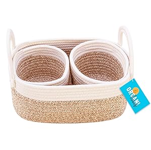 OrganiHaus Set of 3 Cotton Rope Nursery Storage Baskets with Handles | Baby Basket for Nursery Organizers and Storage | Decorative Basket for Baby Room Decor, Toy Organizer, Baby Stuff - Brown