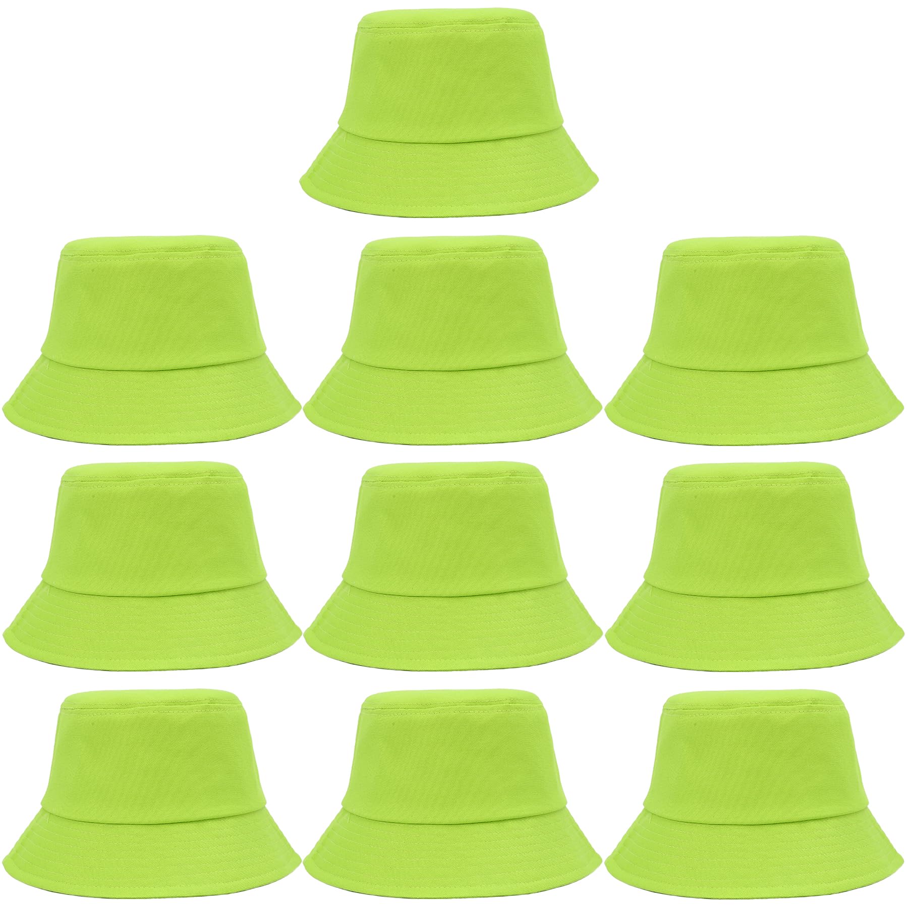 Photo 1 of 10 PCs Bucket Hats Unisex, Solid Color Sun Hat Cap for Women Sumer Beach Outdoor Travel (Neon Green, 10)