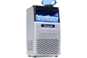 Amzgachfktch Ice Maker 100lbs/24H, Commercial Ice Maker Machine with 2 Water Inlet Modes, Ice Machine with 22lbs Storage, Aut
