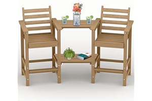 PLUUV Tall Adirondack Chairs Set of 2, All Weather HDPE Poly Bar Height Balcony Adirondack Chair with Removable Double Connecting Trays, Outdoor Adirondack Barstools for Deck, Patio, Yard, Pool, Lawn