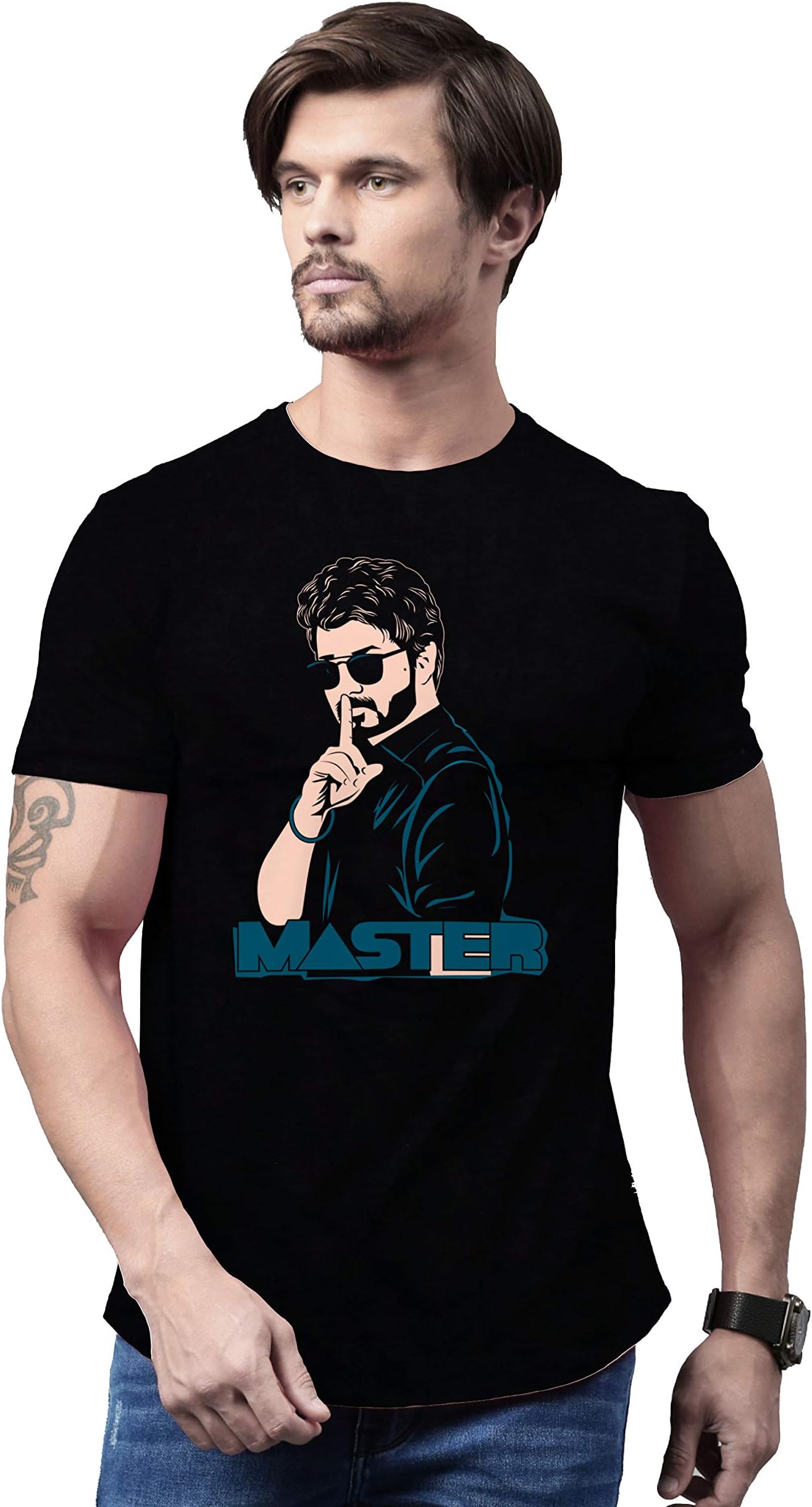 Cool Crush Master Vijay Men's Half Sleeve Round Neck Cotton T-Shirt - Black