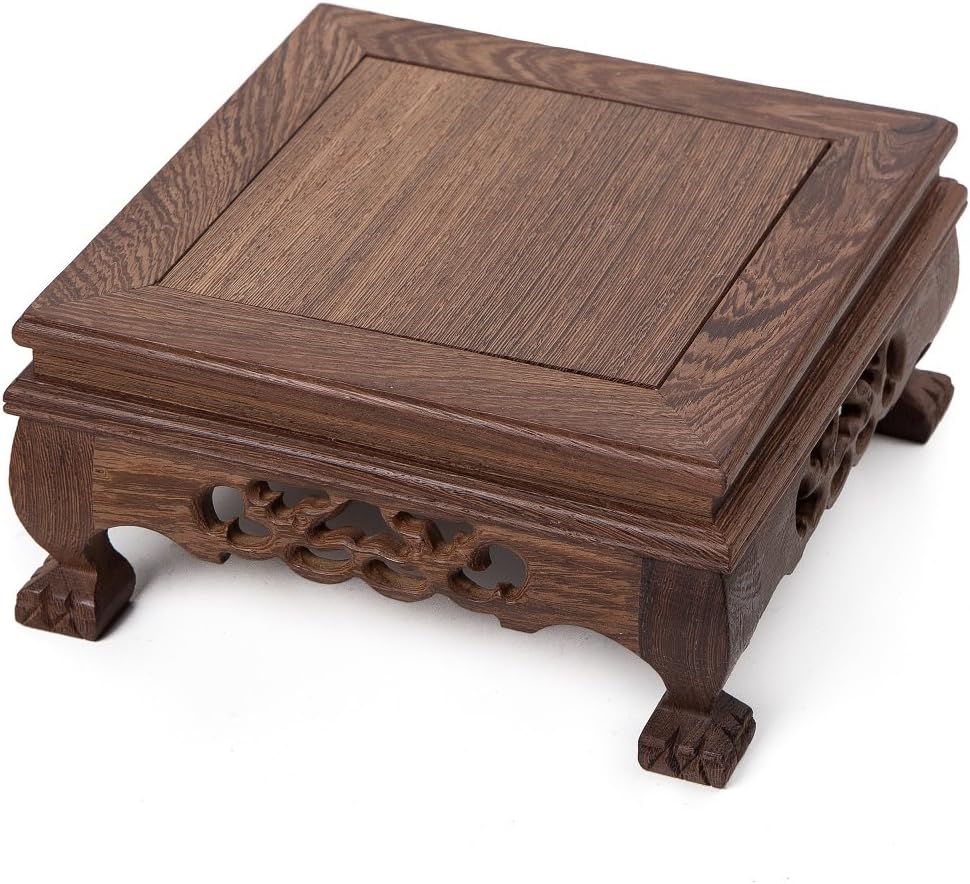 Oriental Furniture Chinese Display Stand Wooden Square Shape Tiger Feet Carved Solid Wooden Base Antique Stone Holder Square-12 (M 18cm18cm9cm)