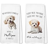 Lengues Funny Maltipoo Kitchen Towels Set of 2, Dog Gifts Hand Towels, Dog Lovers Gifts for Women, Funny No Kitchen is Complete Without A Maltipoo Hand Towel for Home Decor 16x24 Inch