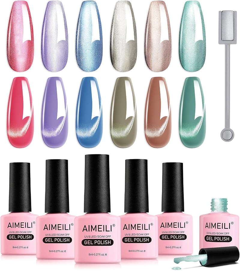 AIMEILI Magnetic Gel Nail Polish Set 6pcs Cat Eye UV LED 8ml Gift Kit