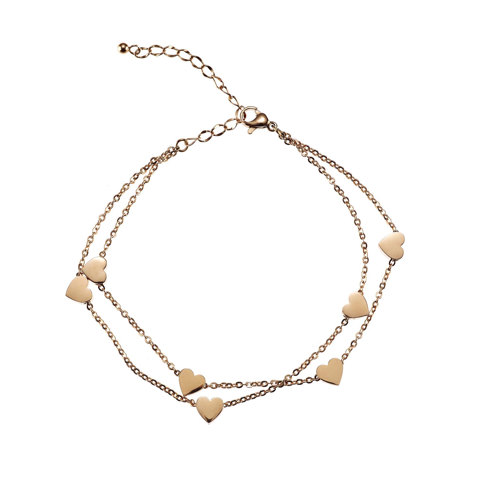 ZAVANA Heart Anklet for Women. Rose Gold and Silver Ankle Chain with Heart Shaped Charms (Rose Gold)