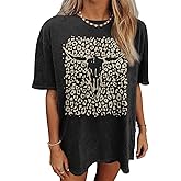Kelxjia Western Cow Skull Shirts for Women Boho Cowgirl Shirt Vintage Acid Wash Tshirt Oversize Rodeo Graphic Tee Country Top