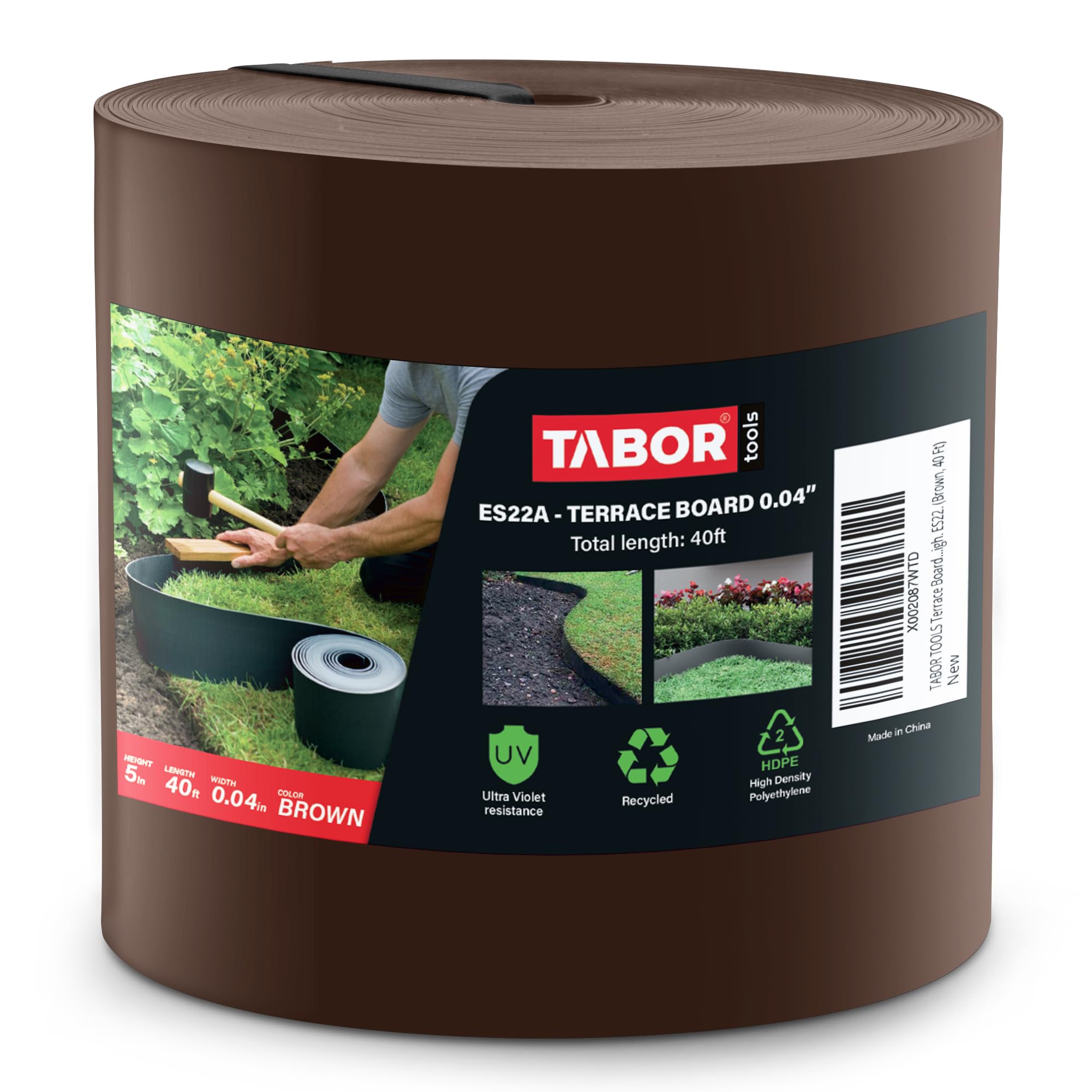 Photo 1 of TABOR TOOLS 40 Ft Terrace Board, 5 Inch High, 0.04" Inch Thin, Landscape Edging Coil, Grass Barrier, Bender Board, Garden Liner, ES22. (Brown)