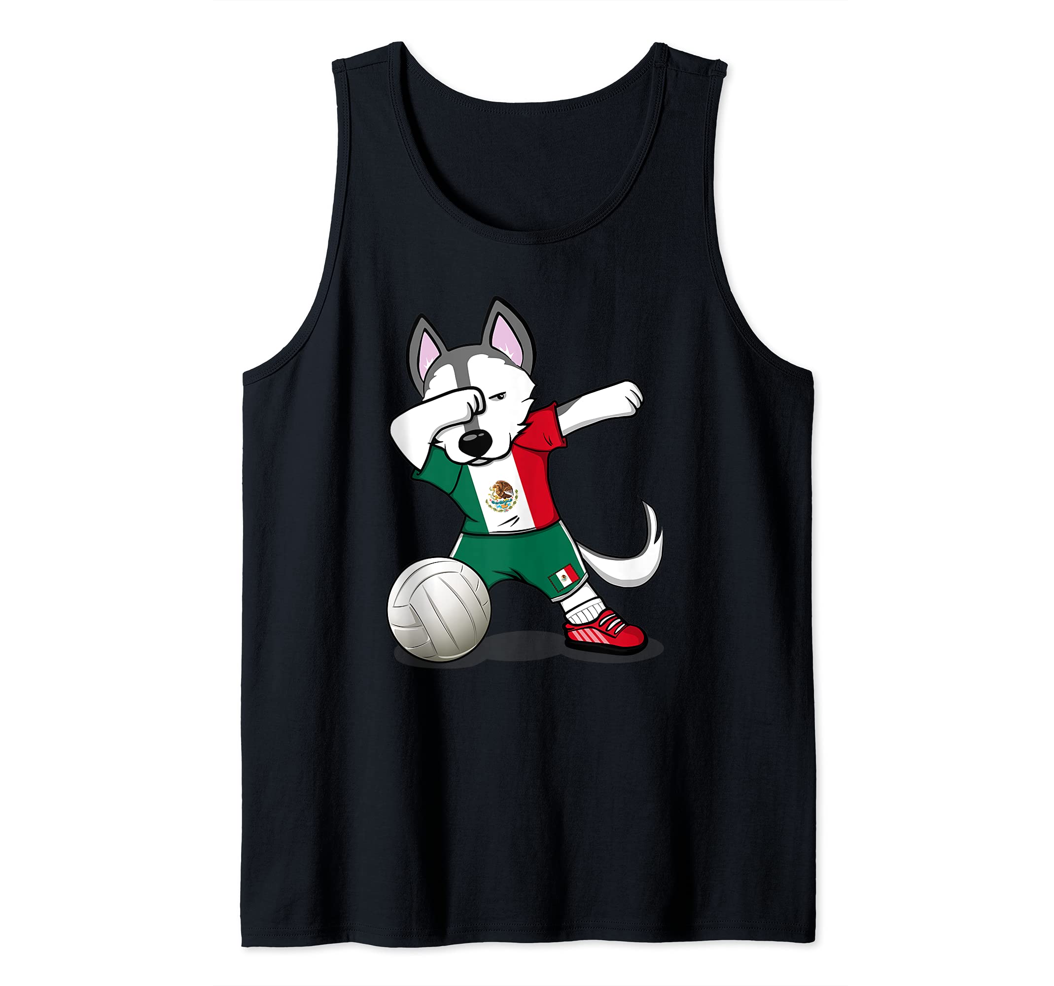 Dabbing Husky Mexico Volleyball Fans Jersey - Mexican Flag Tank Top