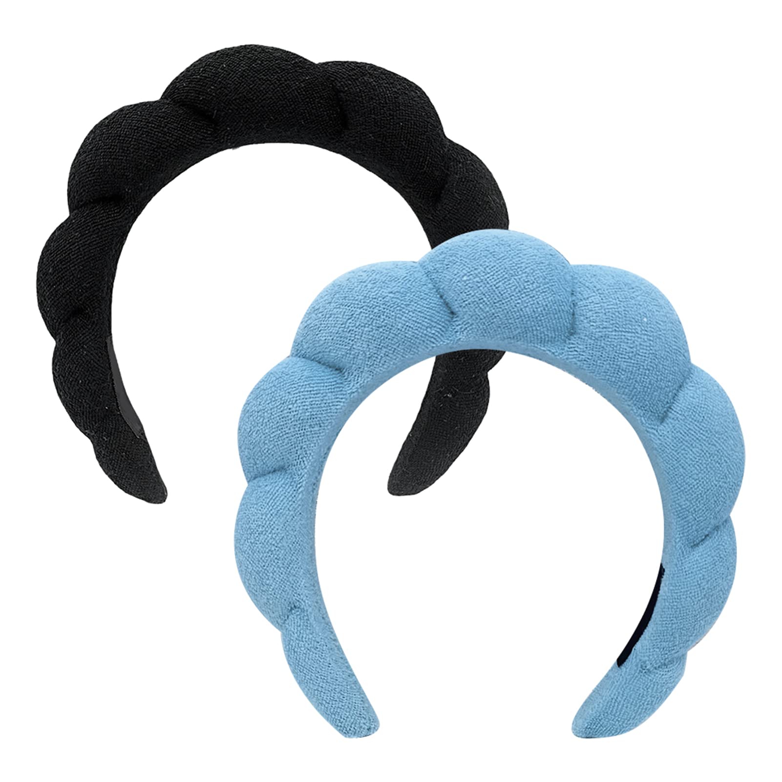 2pcs Headbands For Women's Hair,Makeup Headband,Skincare Headband Velvet Material Cute For Women Sponge, Face Washing,Makeup, Shower, Facial Mask(Black+Blue)