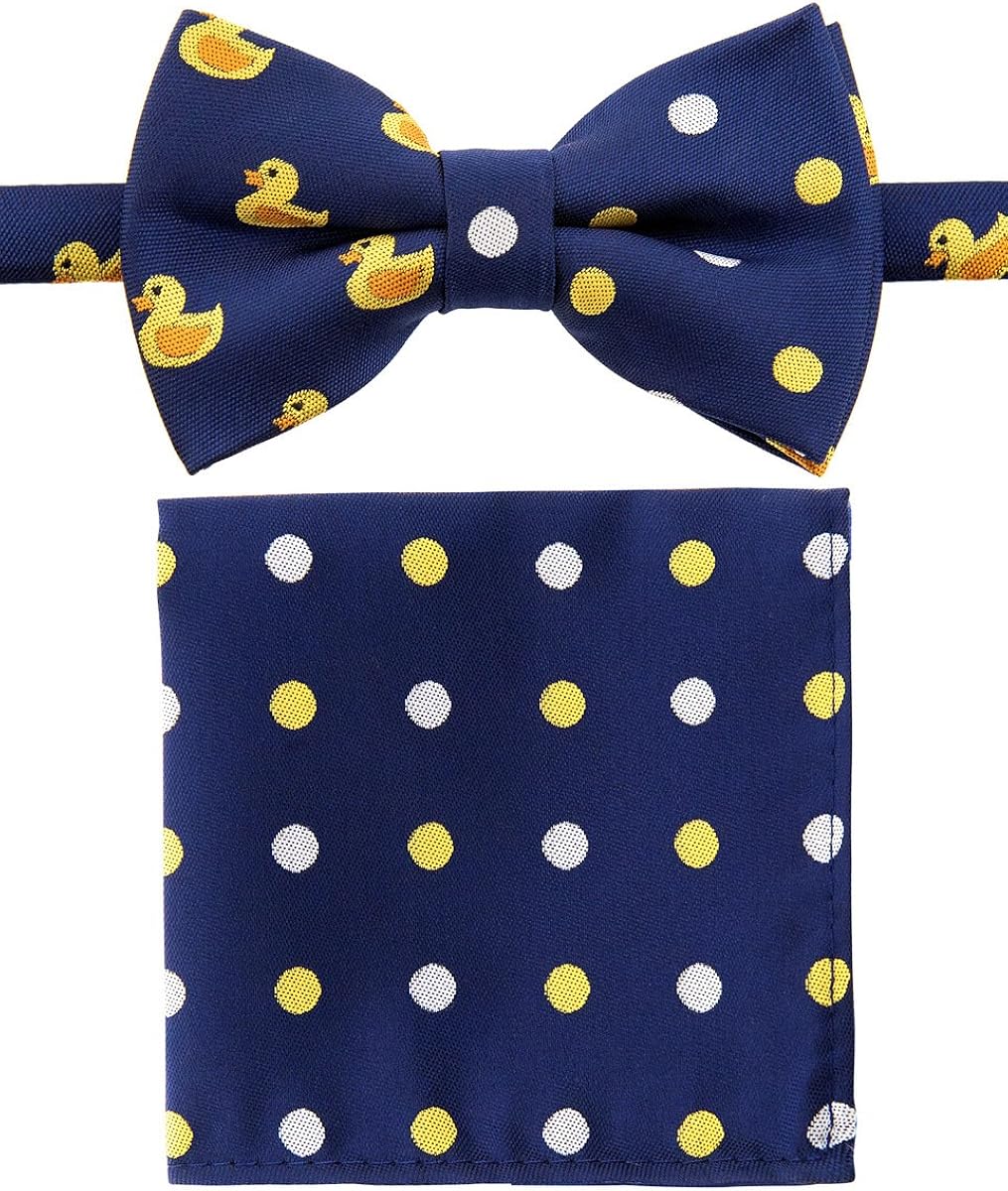 Canacana Rubber Duck Pre-tied Boy's Bow Tie with Stripes Pocket Square Set