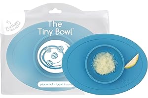 ezpz Tiny Bowl (Blue) - Silicone Suction Placemat + Bowl for Infants - 6 Months+ - Baby Led Weaning Supplies - Fits All Highchair Trays