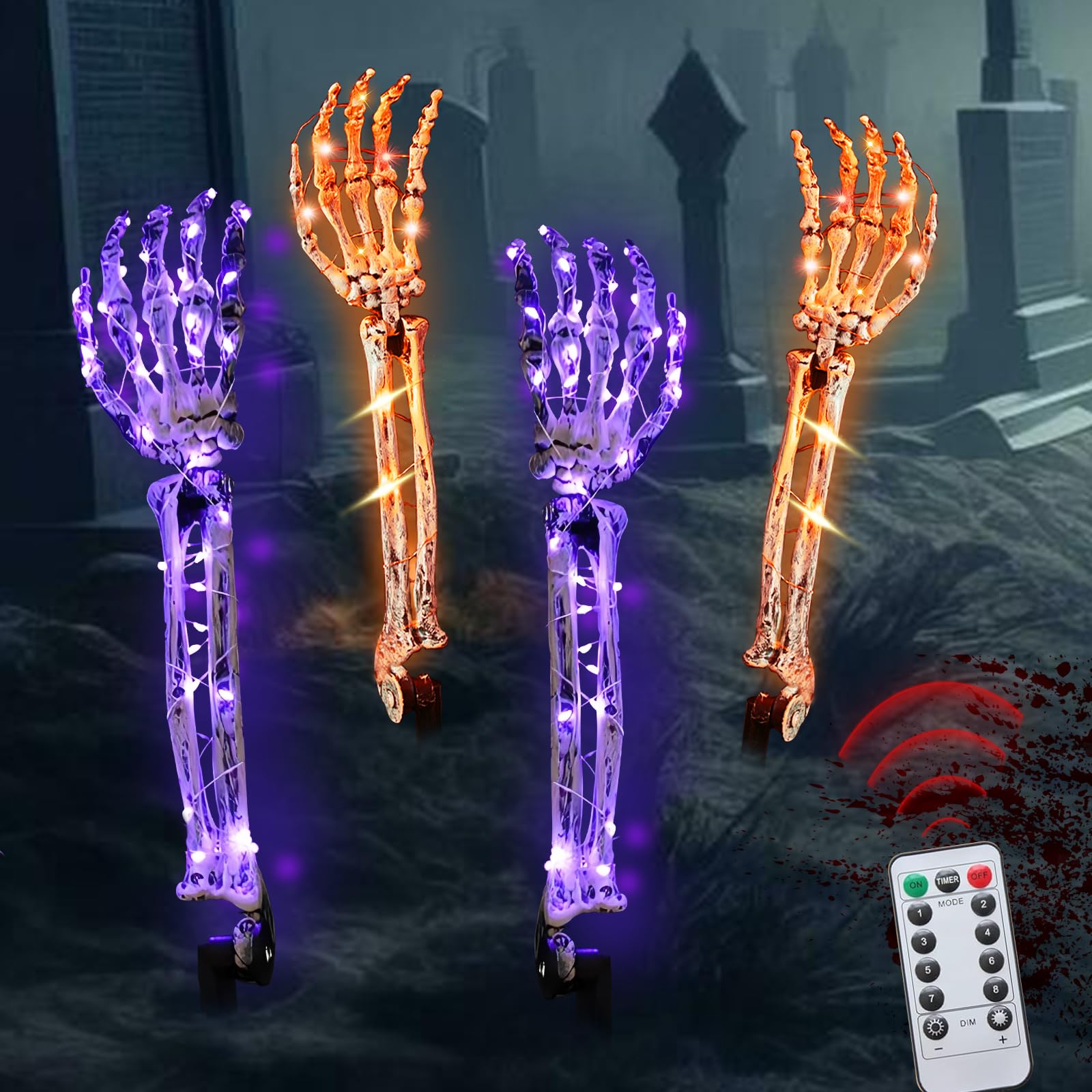 Joeoy Halloween Decorations Outdoor, 4 Pack Lighted Skeleton Arm Stakes ...