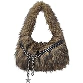 RoseSeek Women's Faux Fur Shoulder Bag Metal Chain Top Handle Handbags Y2k Shoulder Purse