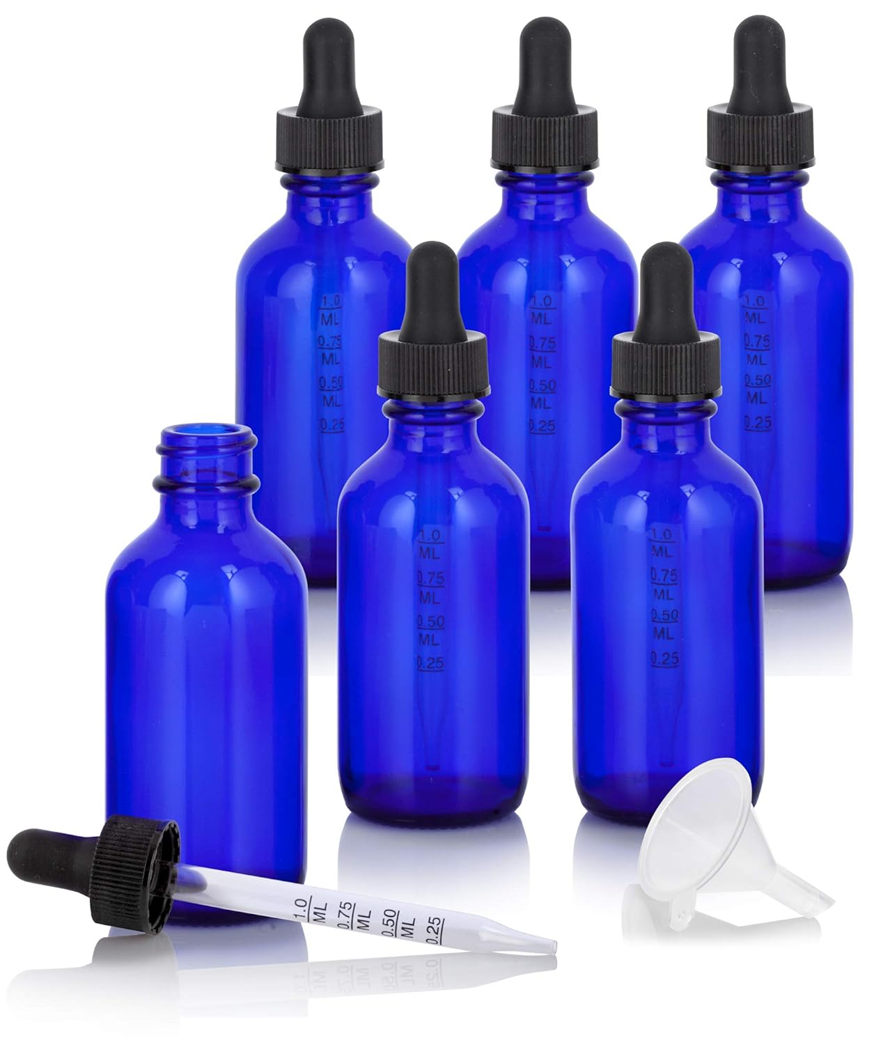 2 oz / 60 ml Cobalt Blue Glass Boston Round