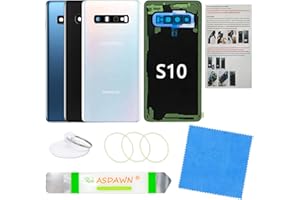 ASDAWN Galaxy S10 Back Glass Cover Replacement Housing Door with Pre-Installed Camera Lens + Installation Manual + All the Adhesive + Repair Tool Kit for Samsung Galaxy S10 SM-G973 All Carriers (Prism White)