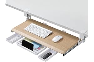 ETHU Under Desk Keyboard Tray, Pull Out Keyboard Tray with C Clamp, 680 x300 mm Computer Drawer for Typing, Perfect for Home 